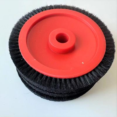 Monforts Stenter Machine Parts Red Brush Wheel Black Bristle Hair 22/26mm Dia Plastic Body